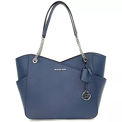 Michael Kors Large Leather Shoulder Tote Purse Satchel Handbag Purse Bag Navy MK • $126