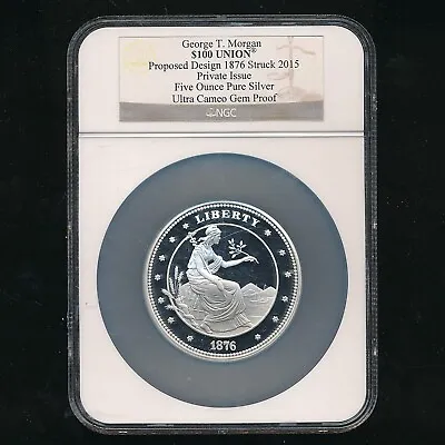 2015 $100 Union 1876 Design 5oz Pure Silver Ultra Cameo Gem Proof Round~free S/h • $249.95