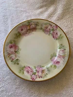 Vintage Porcelain 9.5” Austria Hand Painted Yellow W/Pink Roses Decorative Plate • $12.60