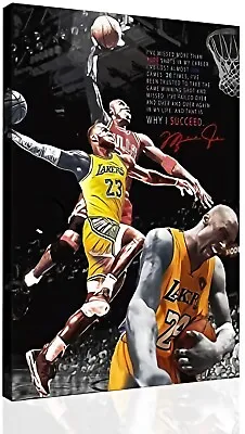 $14.90 • Buy Kobe Bryant And Lebron James And MJ Dunk Canvas Wall Art Home Decor 