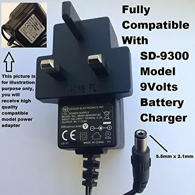 9V Battery Charger 600ma 5.5*2.1 Tip  Compatible With 9V 300ma SD-9300 Model • £14.95