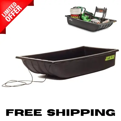 XL Black Jet Sled Ice Fishing Gear Hauler Wear Bars Tow Rope Hunt Snow 54 Inch • $70.99