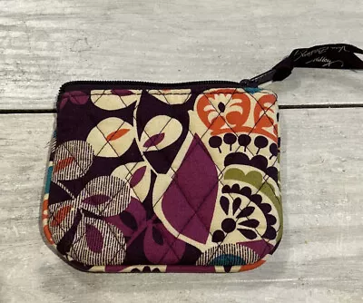 Vera Bradley Plum Crazy Small Zip Cosmetic Bag Coin Pouch Plastic Lined 5  X 4  • $8