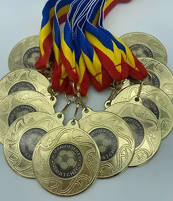 10 X Man Of The Match Medals With Red Yellow Blue Ribbons Gold Football Medal • £14.50