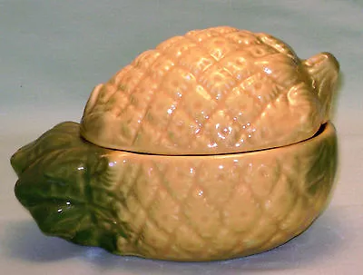 Bowl Dish Pineapple W LidFigural Mount Clemens Pottery Brazil Yellow Green   • $5.95