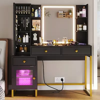 Makeup Vanity Desk W/Jewely Cabinet & Drawers Modern Vanity Desk Dressing Table • $249.89