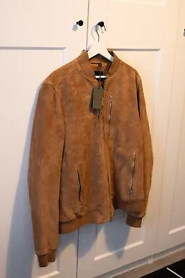 Brand New All Saints Honey Brown KEMBLE BOMBER Suede Goat Jacket XL RRP £369 • £159