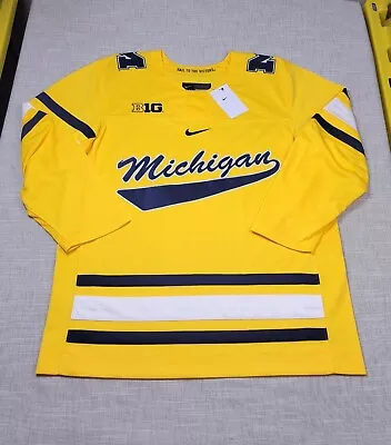 NIKE Michigan Wolverines Hockey Replica Jersey Large Mens Yellow Blue White  • $110