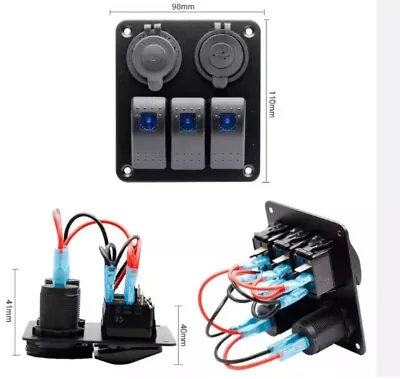 3 GANG Switch Panel + Cig/Power Socket DUAL USB Outlet  - LED Caravan 12v Rocker • $27.97