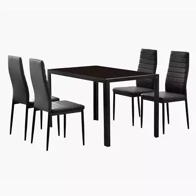 5 Piece Dining Table Set 4 Chairs Glass Table Metal Kitchen Dinner Breakfast • $182.99