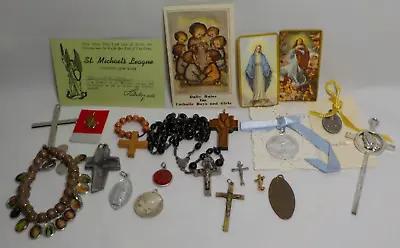 Vintage Now Lot Of Religious Medals Pendants Rosary Pin Cross Necklace Pendants • $14.87