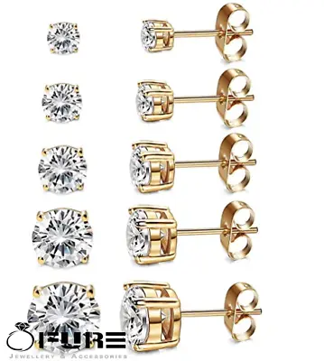 14K Gold Plated Hypoallergenic Round Cubic Zirconia Cartilage Ear Stud Earrings • £3.39