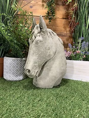 Stone Garden Horse Head Pillar Cap Statue Ornament • £39.60