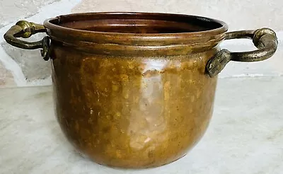 VTG Hammered Copper Cauldron Kettle Pot Brass Handles Planter Handmade Holland • $34.97