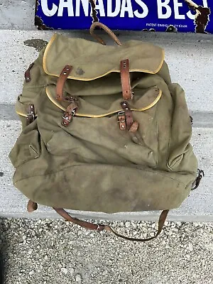 $40.78 • Buy Vintage Backpack Canvas And Leather Military Styled Backpack