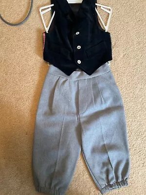 Vintage Boys Knickers Grey & Vest Black Velvet Plaid 80’s • $6.99