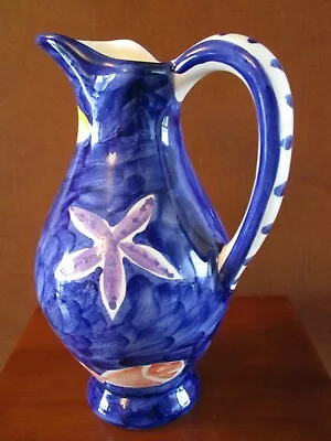 French Faience Contemporary Majolica Pitcher Nautical Theme Fish Starfish • $34.71