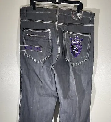 Vintage Red Ape Jeans Baggy Denim Gray Purple Hip Hop Y2K 90s Embroidered 38x32 • $63.71