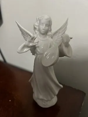 Dresden Porcelain Angel Musician Figurine Germany Mandolin Lovely Face Wings • £13.49