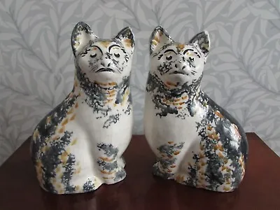 £65 • Buy PAIR Vintage English Scottish Studio Pottery Ceramic Spongeware Mantle CAT X2