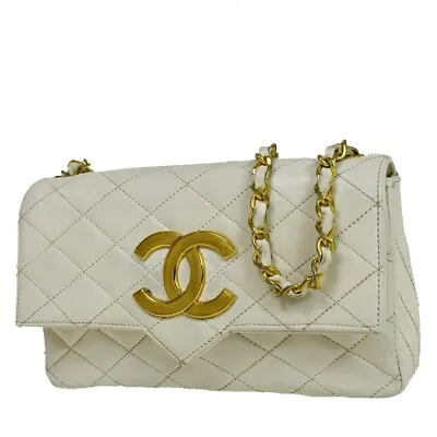 CHANEL CC Logo Matelasse Chain Shoulder Bag Leather White GHW Vintage 650RC758 • $1872