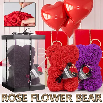 Rose Flower Bear Artificial Forever Flower With Box Valentines Day Bear Gift • $24.99