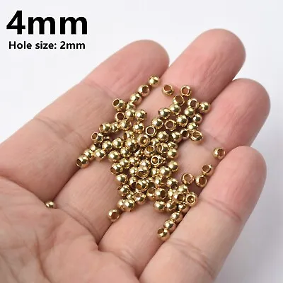 4mm~18mm Solid Brass Round Metal Loose Spacer Beads  For Jewelry Making DIY • $2.75