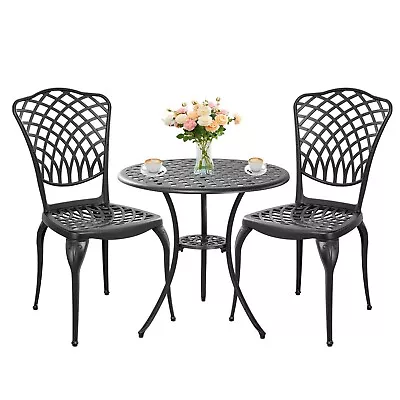 Patio Bistro Sets 3 Piece All Weather Outdoor Patio Table And Chairs Set Black • $179.99
