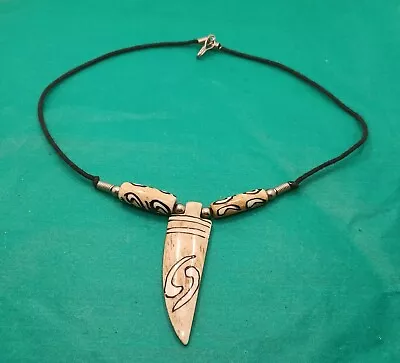 Vintage Mens Faux Tooth Necklace On Cord Surfer Folksy Tribal Hand-made • £7