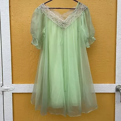 2pc Vintage LISETTE Nylon CHIFFON Babydoll Nightgown PUFF Peignoir SET Bridal • $39.99