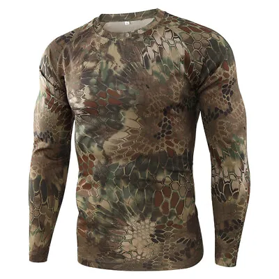 Army Mens Tactical Combat Long Sleeve T-Shirt Military Outdoor Camouflage Casual • $13.59