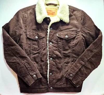 $35 • Buy Men's Sm Levis Trucker Brown Cord Jacket, Sherpa Lined, Brown Corduroy