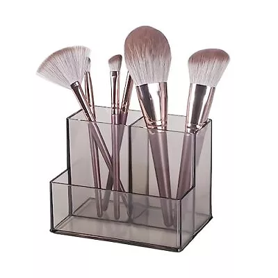  Vanity Makeup Brush Organizer With 3 Slots Premium Clear Acrylic Light Gray • $10.11
