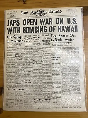 Vintage Newspaper Headline~japanese Planes Bomb Pearl Harbor Hawaii Ww2 1941 War • $14.49