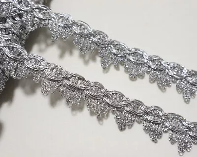 LOT 14 Yards Metallic Silver Venise Lace Trims For Sewing Craft Width 2.3 CM • $9.98
