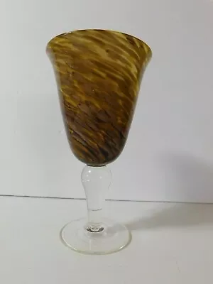 ONE MURANO Style SWIRL BROWN/TAN GOLD FLAKES GOBLET • $15