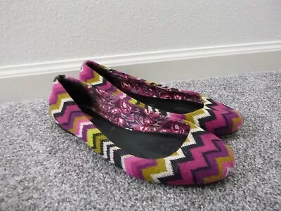 Missoni Purple Green Chevron Knit Zig Zag Slip On Ballet Flats Loafers Shoes 8 • $4.99