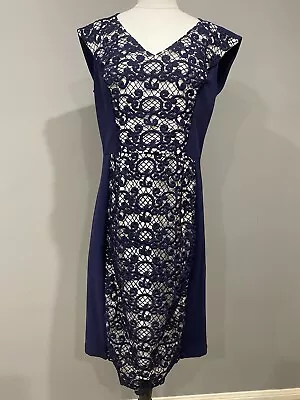 $44.99 • Buy SACHA DRAKE Navy Pencil Dress Size 16 Lace Detail 