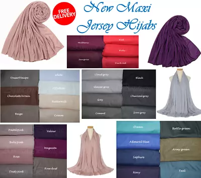 New Top Quality Jersey Hijab Scarf Shawl Wrap Stretch Big Large Plain Lycra Maxi • £4.25