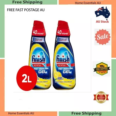 2 X Finish Dishwashing Gel 1L All In 1 Max Fast Dissolving Lemon Grease Cleaner • $41