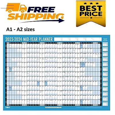 £6.99 • Buy Academic Planner 2023-24 A1-A2 Mid Year Wall Calendar With Pen And Adhesive Dots