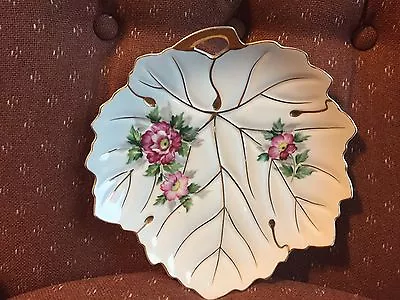 Vintage UCAGCO CHINA Hand Painted Leaf Shaped Plate Dish From JAPAN 9  Dia. Gold • $8