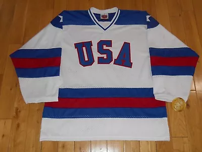 Vintage K1 1980 TEAM USA White Miracle On Ice Hockey Olympic Mens Sewn Jersey Lg • $127.49