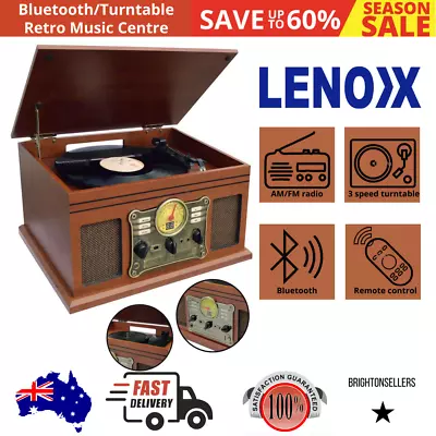 Bluetooth Turntable Vinyl Record Player Vintage Radio CD USB Stereo Cassette • $227.37