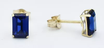 GENUINE 1.30 Cts BLUE SAPPHIRE STUD EARRINGS 14K GOLD - Free Appraisal Service • $134.61