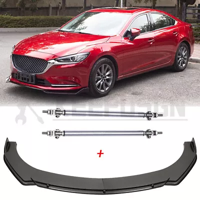 Carbon Fiber Front Bumper Lip Spoiler Splitter +Strut Rods For Mazda 5 6 Sedan • $109.11