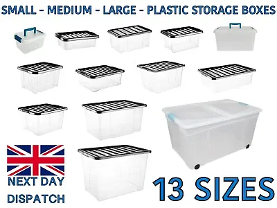 Plastic Storage Boxes Small Medium Large Lids Strong Quality • £19.99