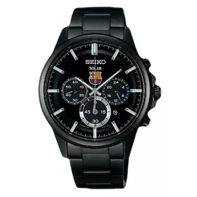 New Seiko Solar SBPY049 Spirit FCB Barcelona Limited Black Cronograph Men Watch • $569