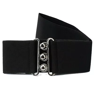 New Fashion Cinch Buckle Women 2.76 Inch Wide Stretch Elastic Waist Belt Black • $8.22