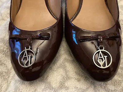 £50 • Buy Armani Womens Shoes In Oxblood Patent Leather With Logo Tassel Feature Size 40